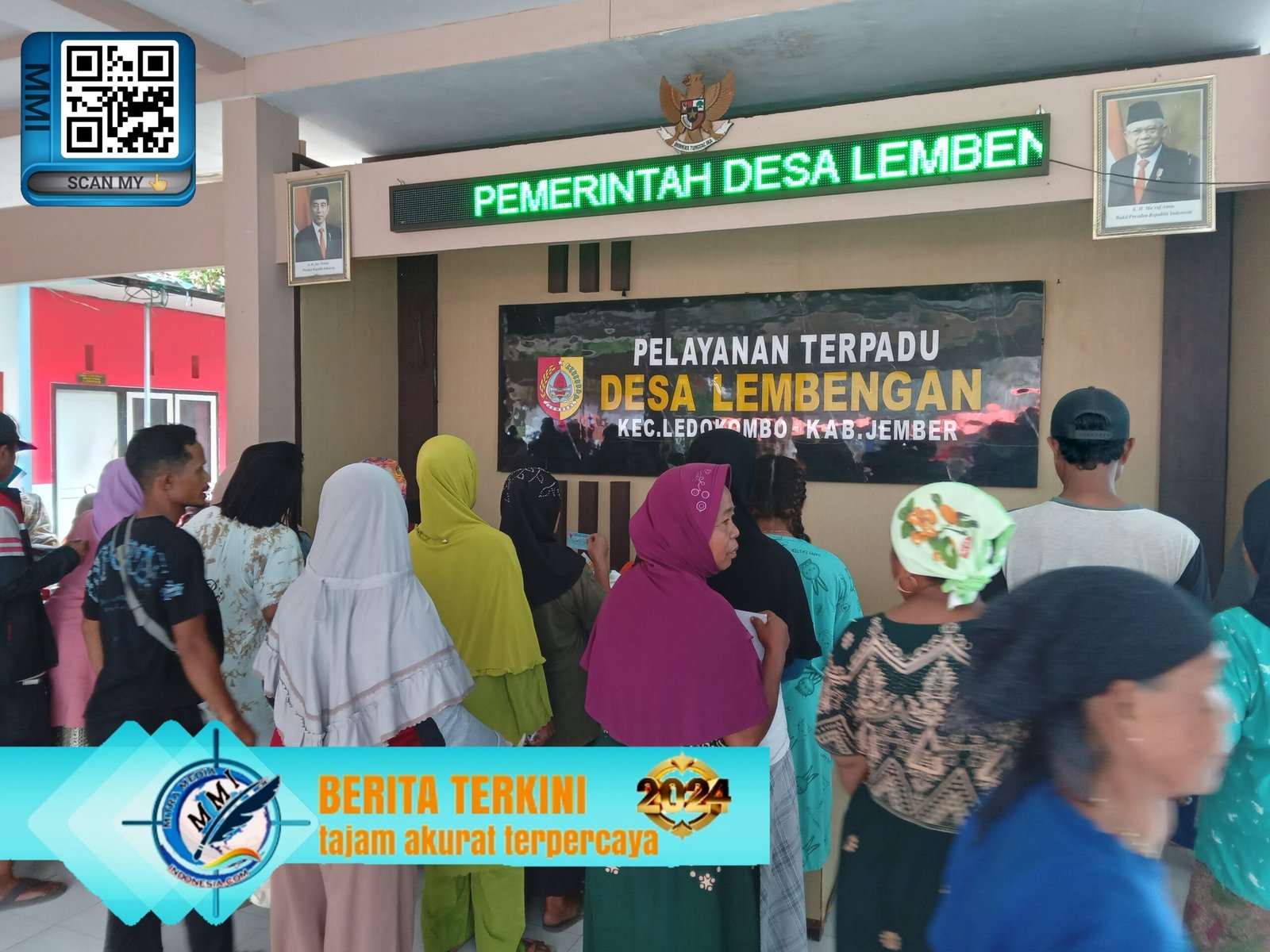 Penyaluran bantuan pangan di kantor desa lembengan kecamatan ledokombo